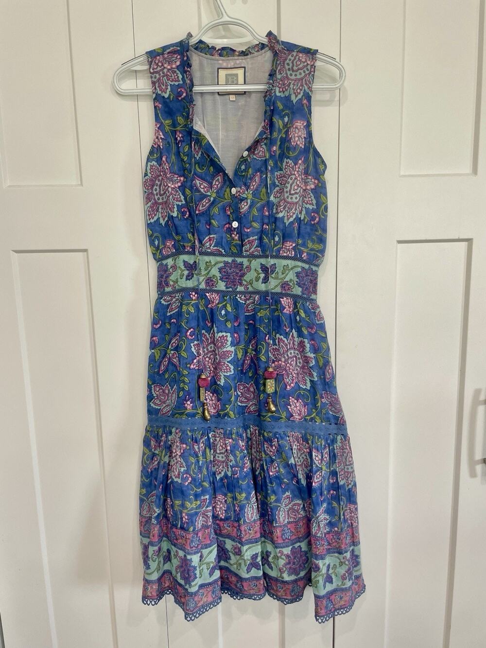 BELL by ALICIA BELL Sz XS Silk Cotton Tassel Midi Dress Boho